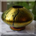 D13. Signed Stuart Ableman art glass ikebana vase with frog. 